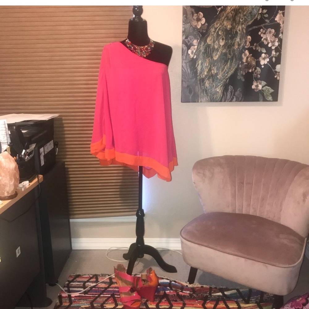 Allen B. By Allen Schwartz Pink and Orange High-Low Skirt